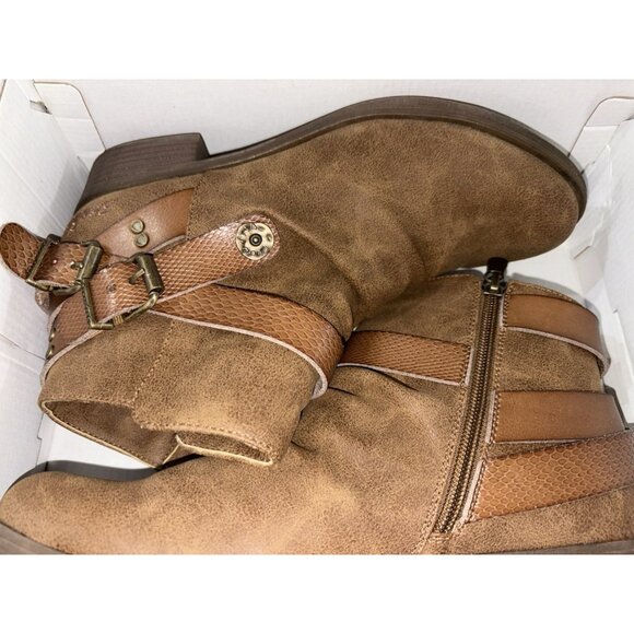 Blowfish Malibu Brown Veto Faux Suede Ankle Boots Side Zip Women 8 Buckle New - Picture 8 of 13